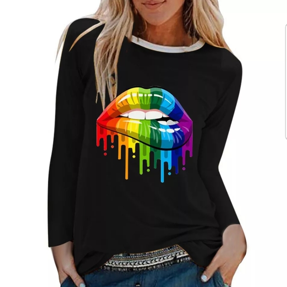 Tops - New Glam Lip Colors Long Sleeve T-shirt